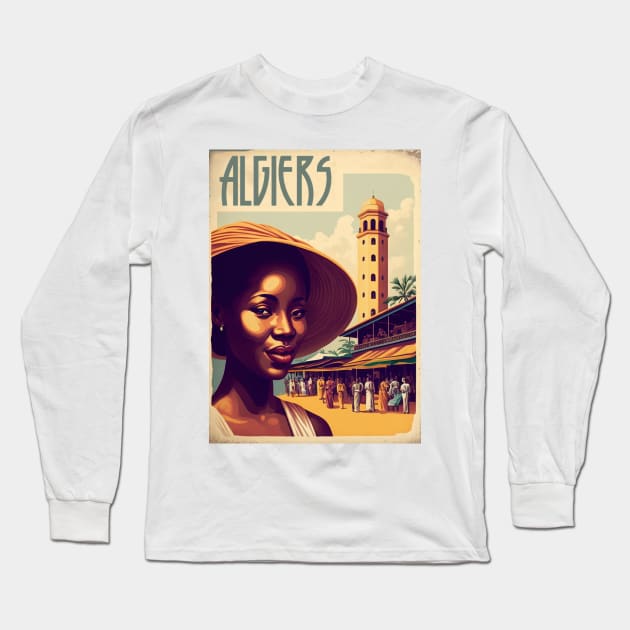 Algiers Woman Algeria Vintage Travel Art Poster Long Sleeve T-Shirt by OldTravelArt